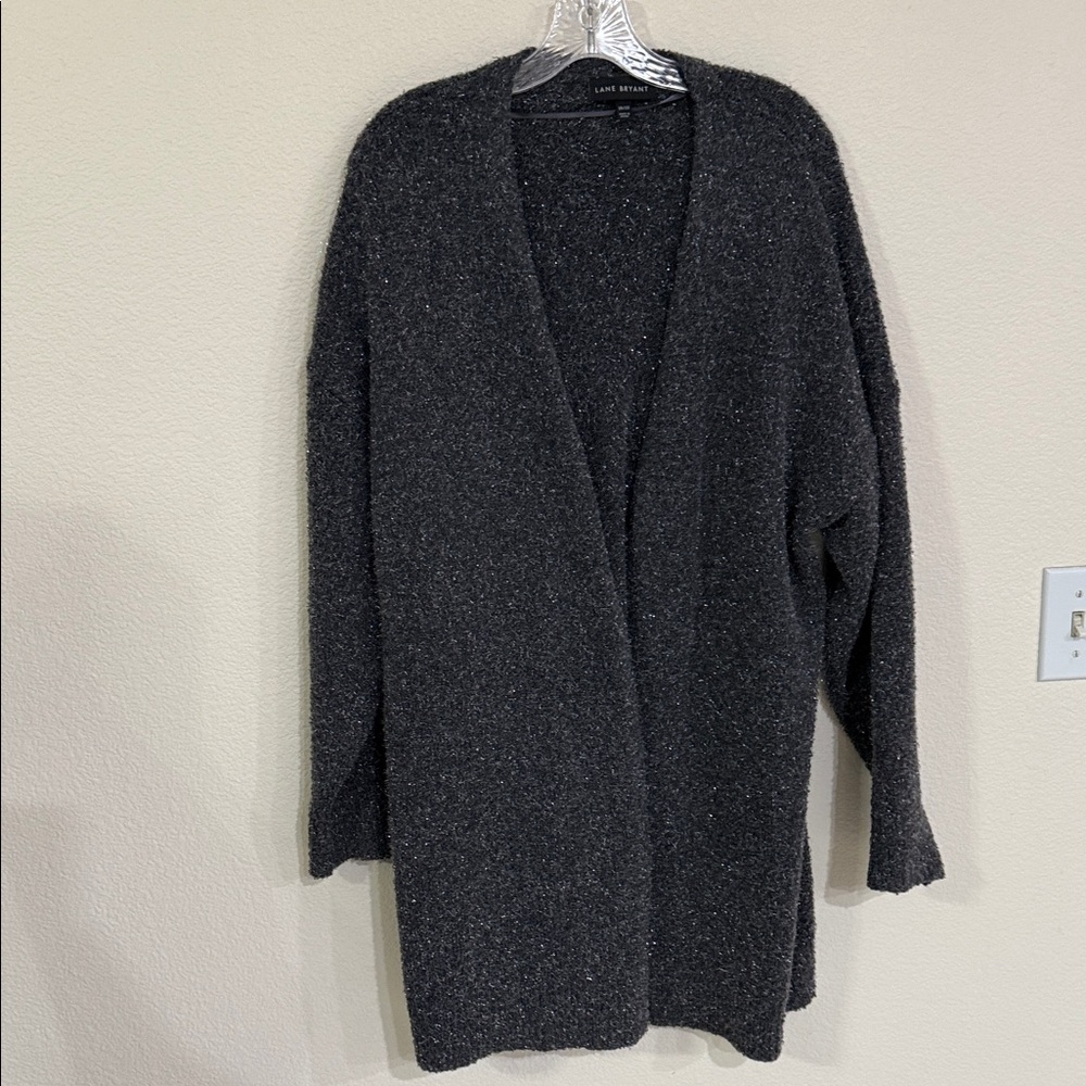 Lane Bryant Dark Gray Sparkle Open Cardigan Sweater Size 18/20 EUC